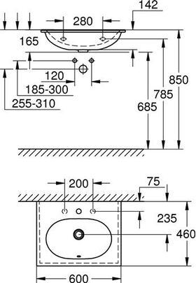 Grohe Möbelwaschtisch ESSENCE 1 HL m ÜL 600x460mm PureGuard/awe