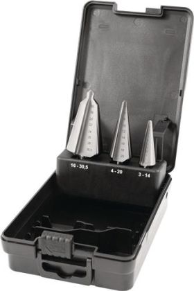 Blechschälbohrersatz 3-14/4-20/16-30,5mm HSS-Co 3tlg.Ku.-Kass.TECWERK
