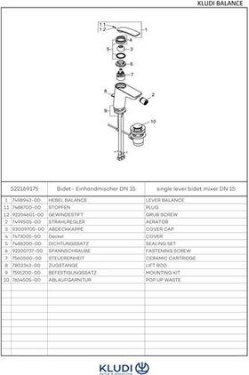 Kludi Bidet-Einhandmischer BALANCE DN 15 we/chr