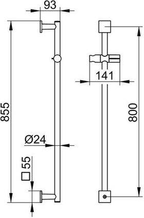 Keuco Brausestange IXMO 855mm Rosette eckig alu-fin