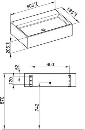 Keuco Keramik-Waschtisch EDITION 90 805x205x535mm sch-gr o HL-boh KEUCO