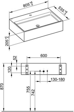 Keuco Keramik-Waschtisch EDITION 90 805x205x535mm ant m 1L-Boh KEUCO