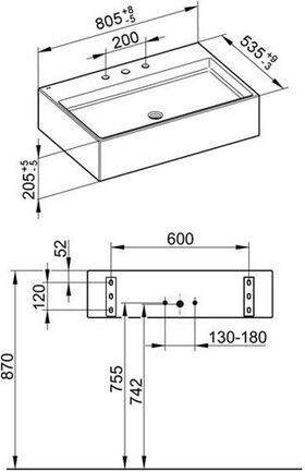 Keuco Keramik-Waschtisch EDITION 90 805x205x535mm ant m 3L-Boh KEUCO