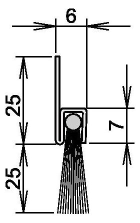 Bürstentürdichtung Ferrobros FA 25-6 L.2000mm B.6mm Rosshaar mixed Aufschr.ATHME