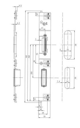 Schließteil Falle/Riegel F-St.33mm li.silberf.FUHR