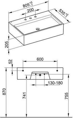 Keuco Mineralguss-Waschtisch EDITION 90 805x205x535mm we m 3L-Boh KEUCO