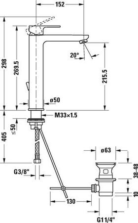 Duravit Einhebel-Waschtischmischer B.3 L mit Zugstangen-Ablaufgarnitur chrom