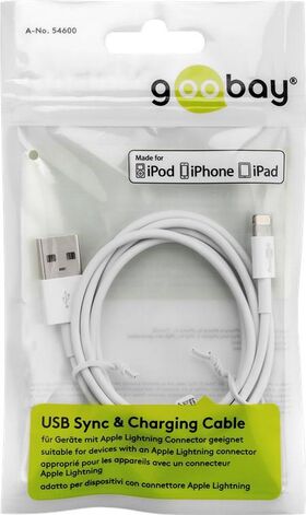 Lightning USB Lade- und Synchronisationskabel, 1 m, weiß, 1m- VPE: 1