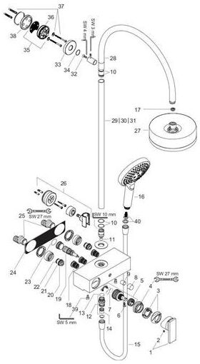 Showerpipe AXOR CITTERIO DN 15 m EHM u 1jet Kopfbr brushed nickel