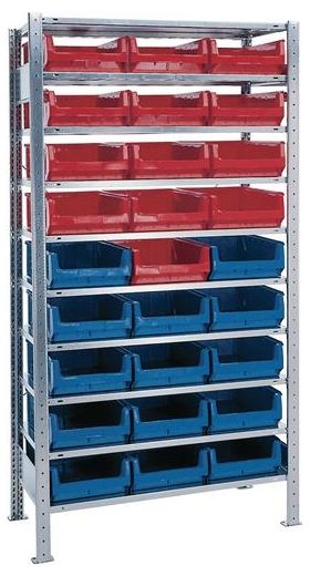 Steckregal H2000xB1000xT500mm Grundregal 10 Stahlbd.14xMK2Z blau,13xMK2Z rot TW