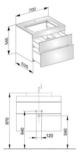 Keuco Waschtischunterbau EDITION 400 700x546x535mm m HL-Boh we hgl/trü klar