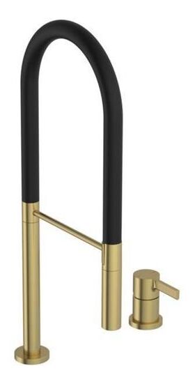 IDS 2-Loch-Küchenarmatur GUSTO Semi-Pro 2F-Brause, Ausladung 225mm brushed gold IDEAL STANDARD