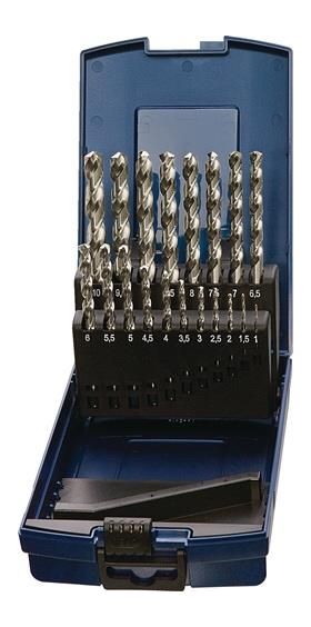 Spiralbohrersatz DIN 338 Typ VA D.1-10x0,5mm HSS-Co 19tlg.Ku.-Kass.TECWERK