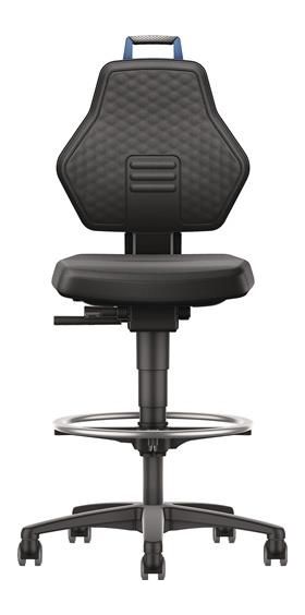 Arbeitsdrehstuhl Rl.+Fußring Supertec schwarz Grifffarbe blau 580-860mm TECWERK