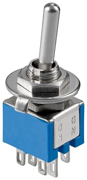 Kippschalter Miniatur, 2x UM, 6 Pins, blaues Gehäuse- VPE: 1