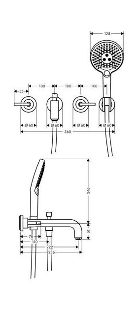 3-Loch-Wannenarmatur AXOR CITTERIO DN 15 UP m Ros. m Hebelgr. brushed brass