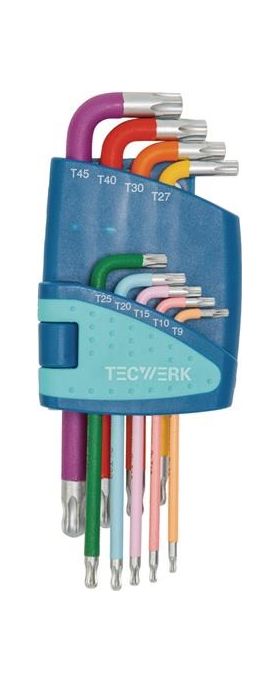Winkelschraubendrehersatz 9-tlg.T9-T45 farbcodiert Ku.-Halter TECWERK