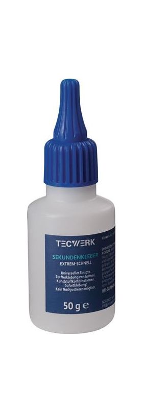 Sekundenkleber extrem schnell 50g farblos Flasche TECWERK