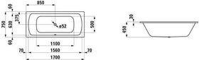 Laufen Einbau-Badewanne LAUFEN PRO 1700x750mm, Auslauf mittig weiß