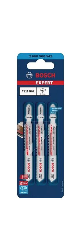Stichsägeblatt Laminate Clean T 128 BHM Gesamt-L.92mm Zahnt.1,8mm 3 St./Karte