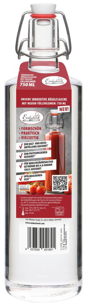 EINKOCHWELT  Bügelflasche 750ml rd m.K.St. - 6 VPE