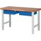 Werkbank Ser.BK 650 B1500xT700xH790-1140mm Buche massiv grau blau 2 Schubl.