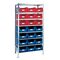 Steckregal H2000xB1000xT500mm Anbauregal 8 Stahlböden 12 x MK2 blau,9 x MK2 rot