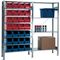 Steckregal H2000xB1000xT400mm Grundregal 8 Stahlböden 12 x MK3 blau,16 x MK3 rot